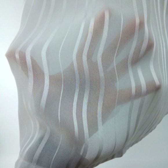 Vintage La Blouse Made in Korea Silver Ruffle Poof Top Semi Sheer Button 12 - Picture 5 of 12